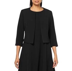 Le Suit Women Black Collarless Open-Front Classic Suit Bolero Jacket Size US 14